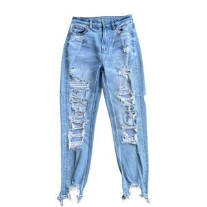 American Eagle Women’s Distressed Light Wash  High Rise Mom Jeans
